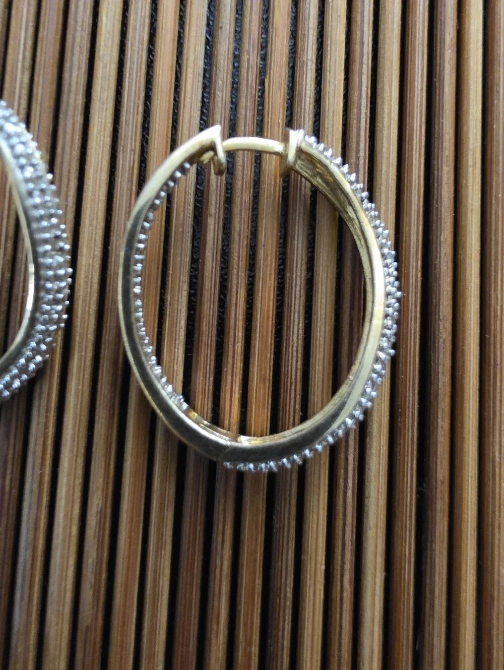 925 Silver Diamond Chip Yellow Gold Hoop Earrings
